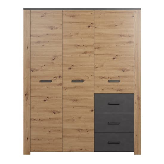 Fero Wooden Wardrobe With 3 Doors In Artisan Oak And Matera