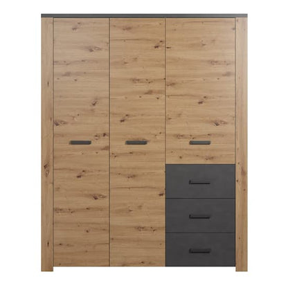 Fero Wooden Wardrobe With 3 Doors In Artisan Oak And Matera