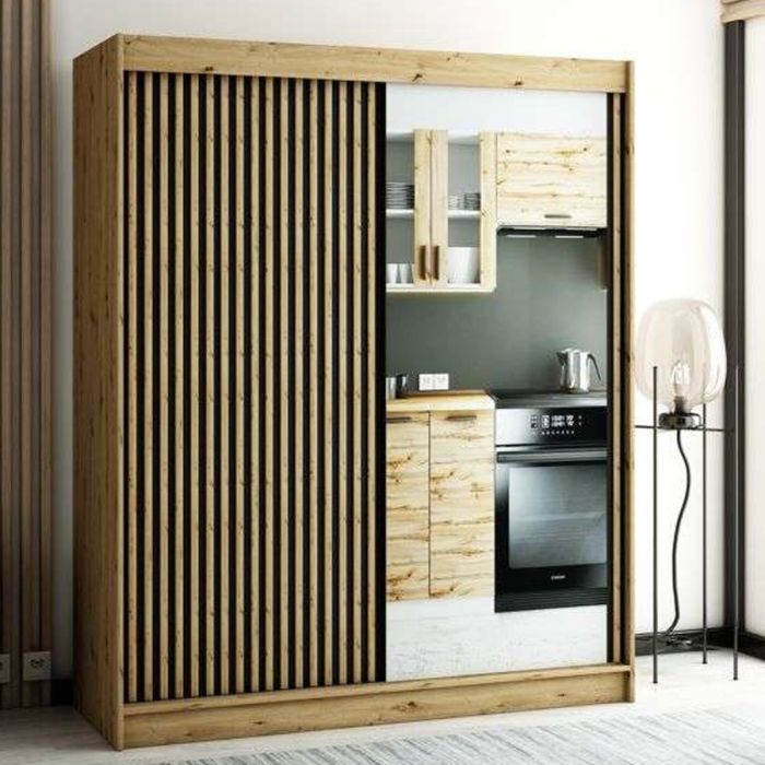 Gloucester II 180cm Sliding Door Wardrobe with Mirror - Artisan Oak