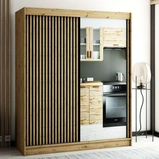 Gloucester II 180cm Sliding Door Wardrobe with Mirror - Artisan Oak