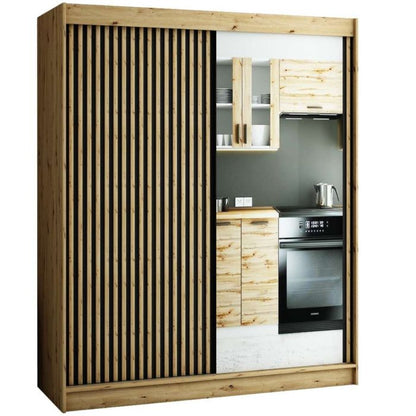 Gloucester II 180cm Sliding Door Wardrobe with Mirror - Artisan Oak