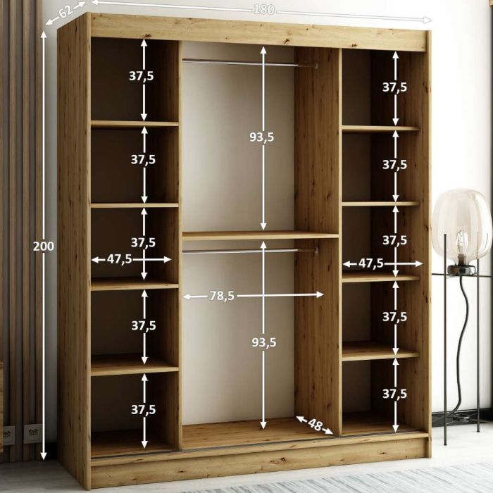 Gloucester II 180cm Sliding 2 Door Wardrobe with Mirror - White