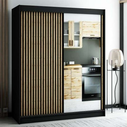Gloucester II 180cm Sliding 2 Door Wardrobe with Mirror - Black