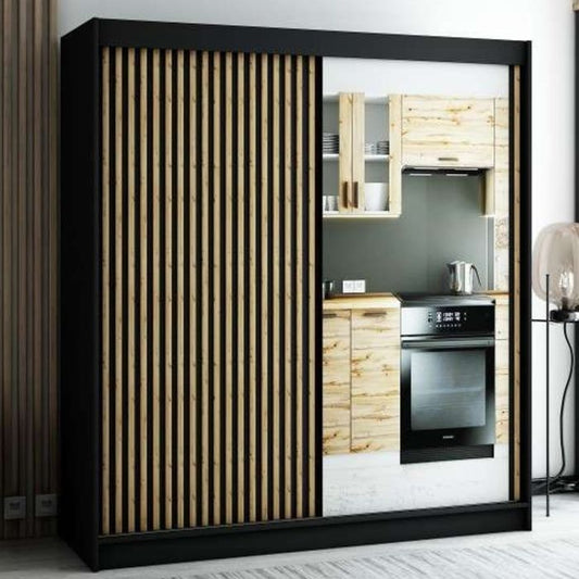 Gloucester II 200cm Sliding 2 Door Wardrobe with Mirror - Black, White, Artisan Oak
