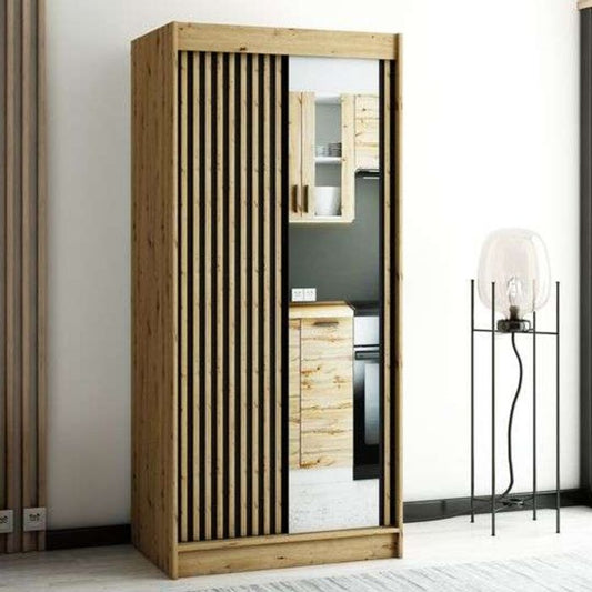 Gloucester II 100cm Sliding 2 Door Wardrobe with Mirror - Artisan Oak