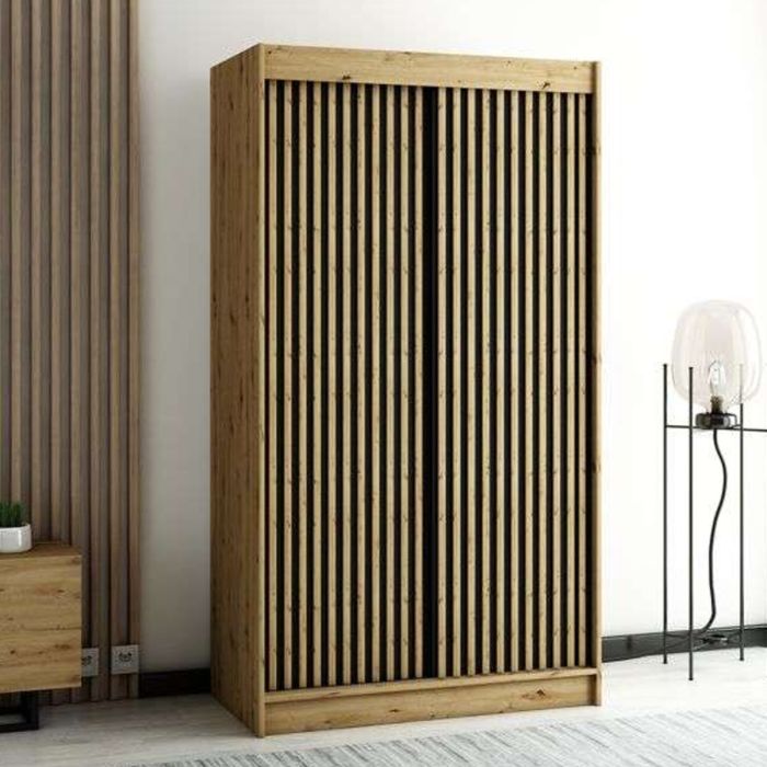 Gloucester I 120cm Sliding Door Wardrobe Strips Design - Artisan Oak, Black, White
