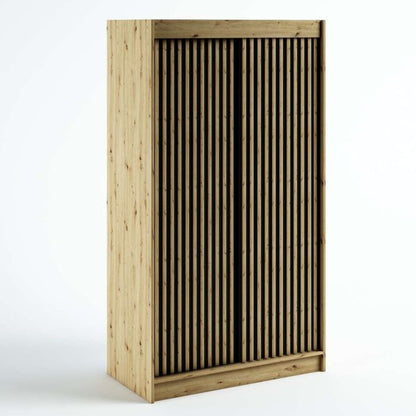 Gloucester I 120cm Sliding Door Wardrobe Strips Design - Artisan Oak, Black, White