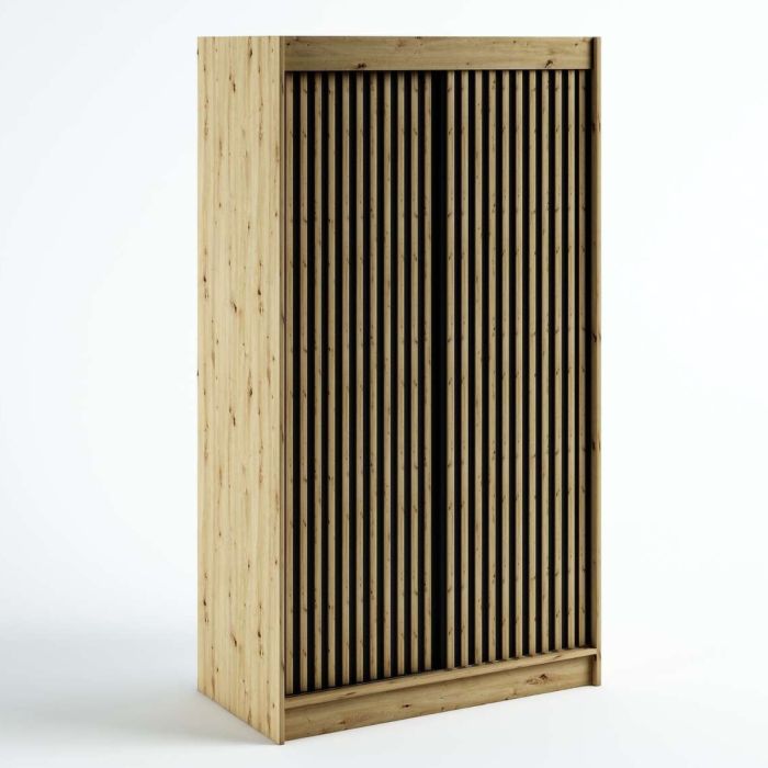 Gloucester I 120cm Sliding Door Wardrobe Strips Design - White, Black, Artisan Oak