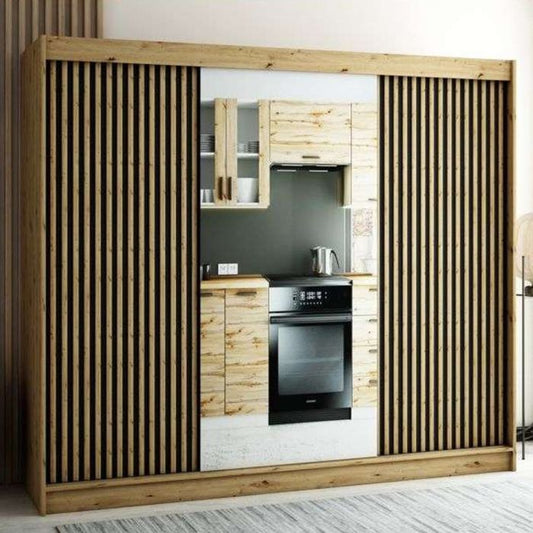 Gloucester II 250cm Sliding 3 Door Wardrobe with Mirror - Artisan Oak