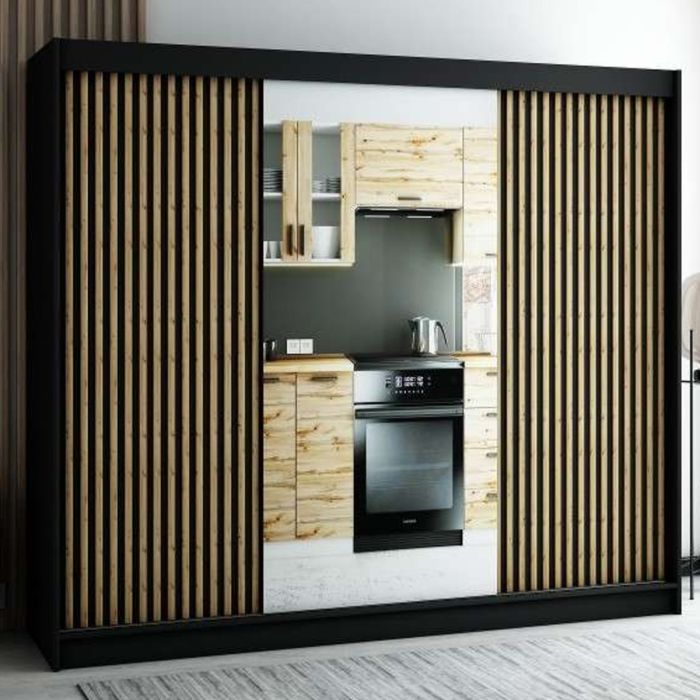 Gloucester II 250cm Sliding 3 Door Wardrobe with Mirror - Black