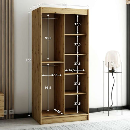 Gloucester II 100cm Sliding 2 Door Wardrobe with Mirror - Artisan Oak
