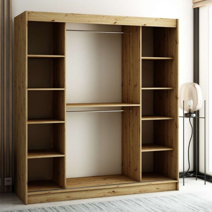 Gloucester II 200cm Sliding 2 Door Wardrobe with Mirror - Artisan Oak