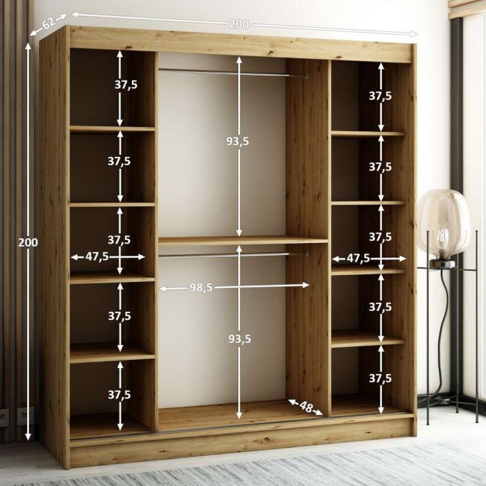 Gloucester II 200cm Sliding 2 Door Wardrobe with Mirror - Artisan Oak