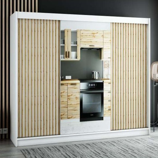 Gloucester II 250cm Sliding 3 Door Wardrobe with Mirror - White, Black, Artisan Oak