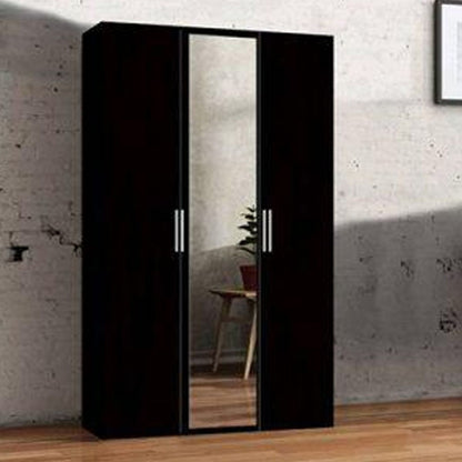 FURCO | Fizzier Black | 3 Door Mirror Hinged Wardrobe | 120 cm | Sophisticated & Contemporary