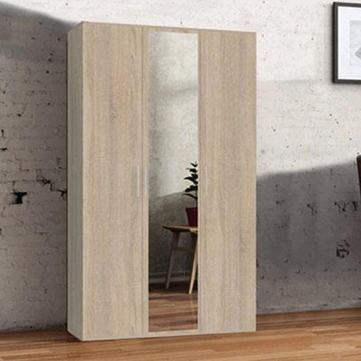 Fizzier Oak 3 Door Hinged Mirror Wardrobe - 120cm