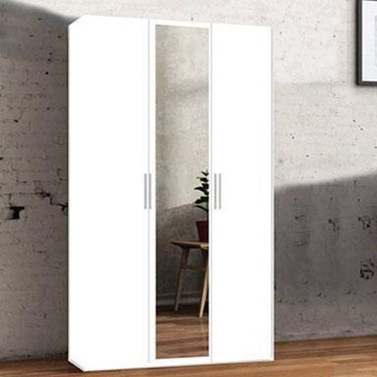 FURCO | Fizzier White | 3 Door Mirror Hinged Wardrobe | 120 cm | Sleek & Modern
