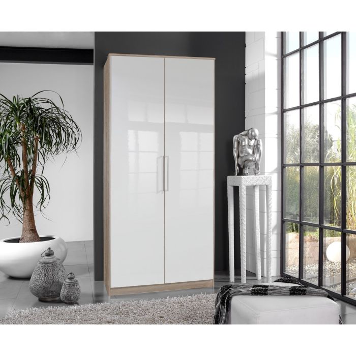 Gema 2 Door Wardrobe in Oak & White Gloss | Contemporary Contrast | Furco