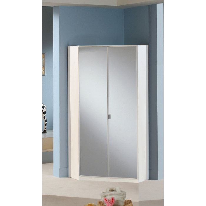 Gema White Gloss 2 Door Mirrored Corner Wardrobe | Chic Space Saver | Furco