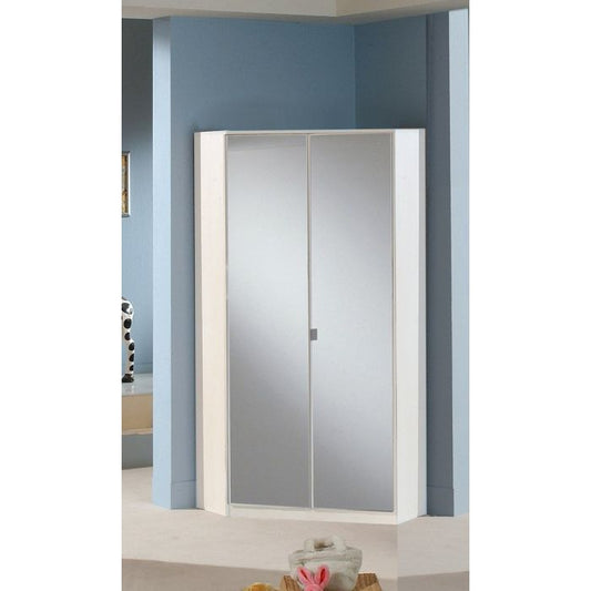 Gema White Gloss 2 Door Mirrored Corner Wardrobe | Chic Space Saver | Furco