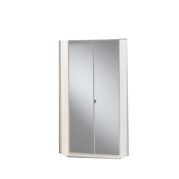 Gema White Gloss 2 Door Mirrored Corner Wardrobe | Chic Space Saver | Furco