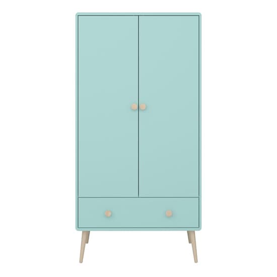 Giza Wooden Wardrobe With 2 Doors 1 Drawer In Cool Mint