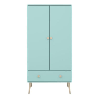 Giza Wooden Wardrobe With 2 Doors 1 Drawer In Cool Mint