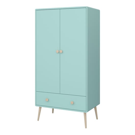 Giza Wooden Wardrobe With 2 Doors 1 Drawer In Cool Mint