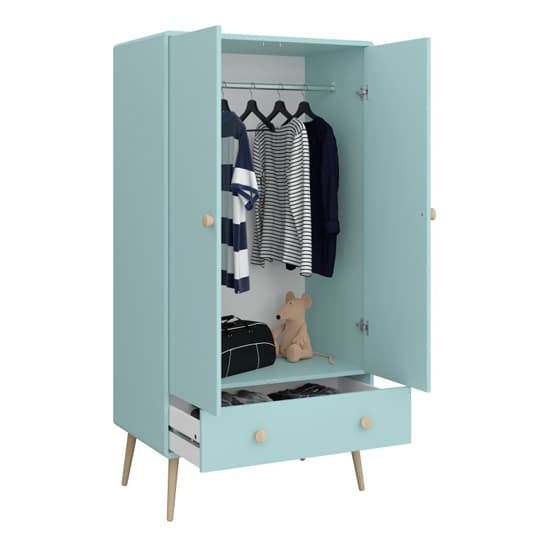 Giza Wooden Wardrobe With 2 Doors 1 Drawer In Cool Mint