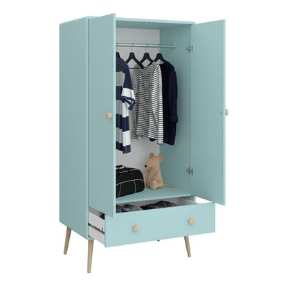 Giza Wooden Wardrobe With 2 Doors 1 Drawer In Cool Mint