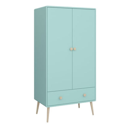 Giza Wooden Wardrobe With 2 Doors 1 Drawer In Cool Mint
