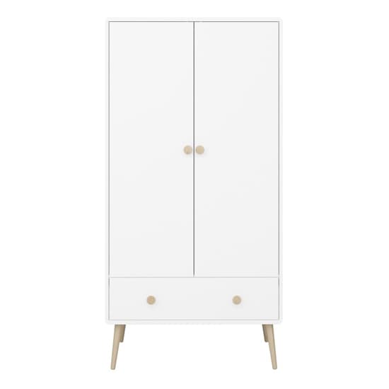 Giza Wooden Wardrobe With 2 Doors 1 Drawer In Pure White
