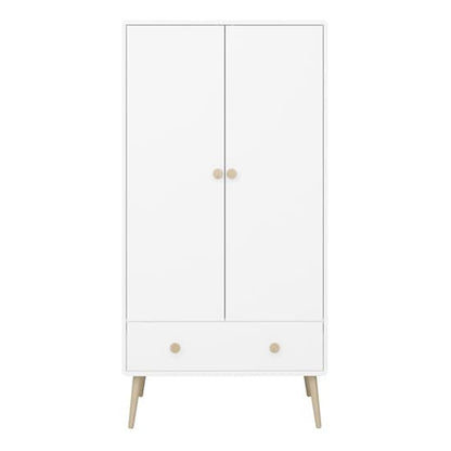 Giza Wooden Wardrobe With 2 Doors 1 Drawer In Pure White