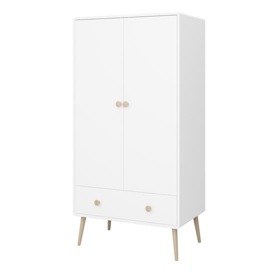 Giza Wooden Wardrobe With 2 Doors 1 Drawer In Pure White