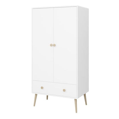 Giza Wooden Wardrobe With 2 Doors 1 Drawer In Pure White