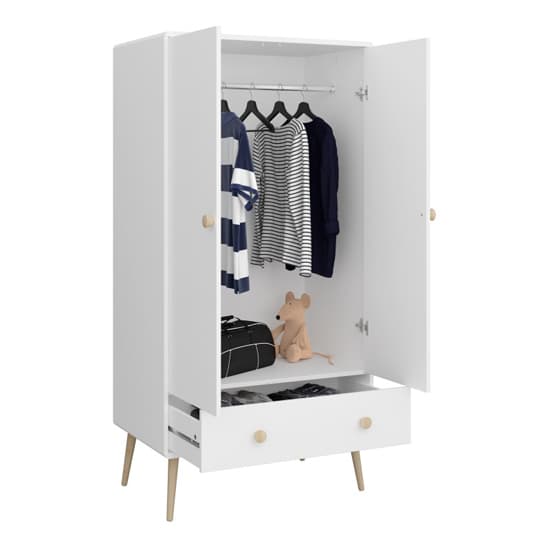 Giza Wooden Wardrobe With 2 Doors 1 Drawer In Pure White