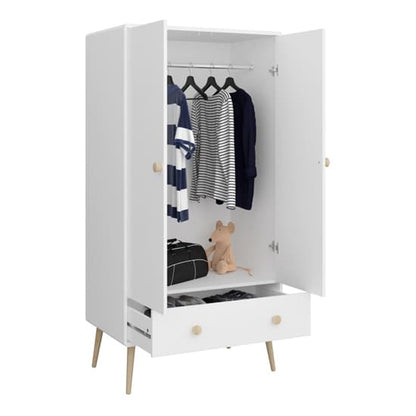 Giza Wooden Wardrobe With 2 Doors 1 Drawer In Pure White