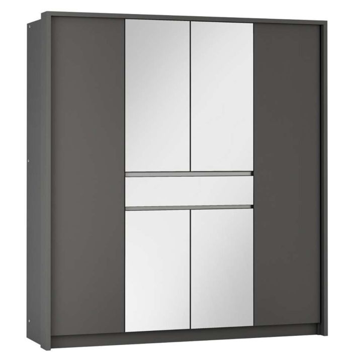 Waverley Graphite Grey 6 Door Wardrobe with Mirror & Drawer | Spacious & Stylish | Furco