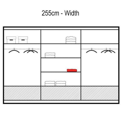Warrington Black Sliding 3 Door Mirrored Wardrobe | 255cm with Drawers | Spacious & Chic | Furco