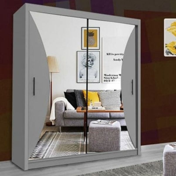 FURCO | Caledonia Sliding 2 Door Mirror Wardrobe | Grey | 150/203 cm | Contemporary & Elegant