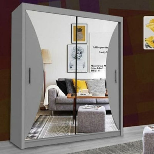FURCO | Caledonia Sliding 2 Door Mirror Wardrobe | Grey | 150/203 cm | Contemporary & Elegant