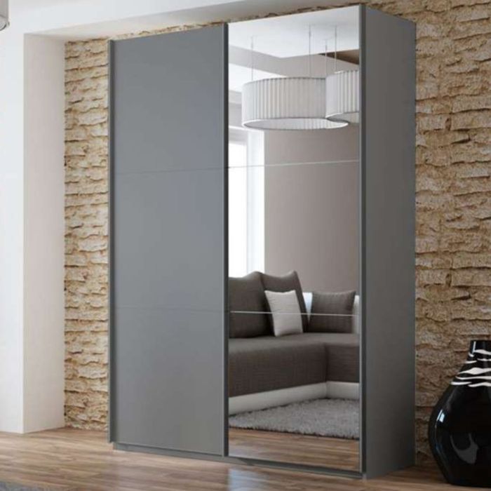 Boris Mirror Sliding 2 Door 150cm Wardrobe - White
