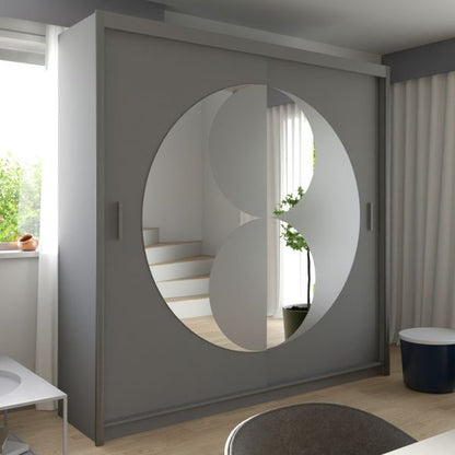 FURCO | Circolo | Sliding 2 Door Wardrobe with Mirror | Elegant Grey | Stylish & Functional