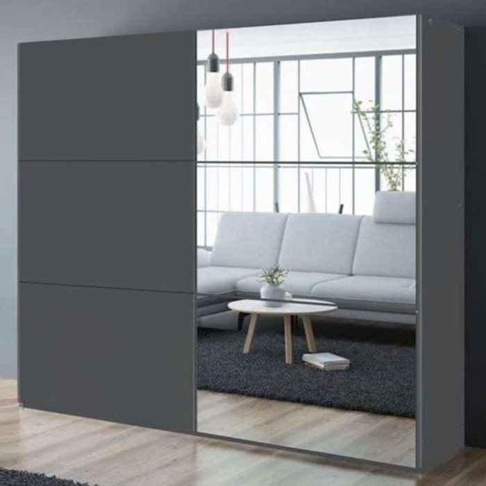 Boris 250cm Sliding 3 Door Mirror Wardrobe - Grey