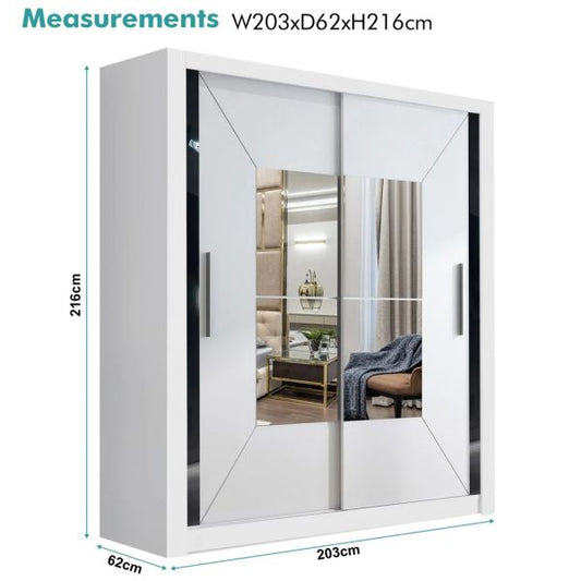 FURCO | Massapequa 2 Door Sliding Wardrobe | Crisp White | Clean & Spacious Storage Solution