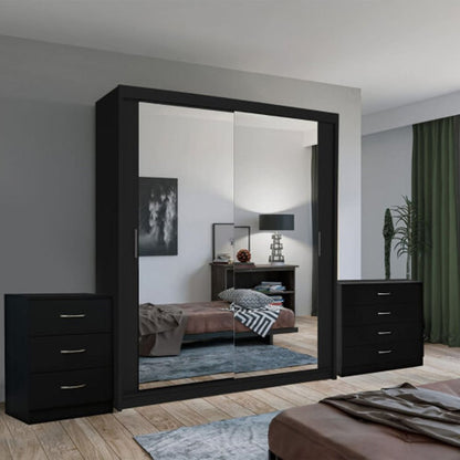 Hackney Sliding 2 Door Wardrobe Set with Chest of Drawers and Bedside - Walnut