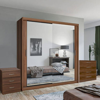 Hackney Sliding 2 Door Wardrobe Set with Chest of Drawers and Bedside - Wenge