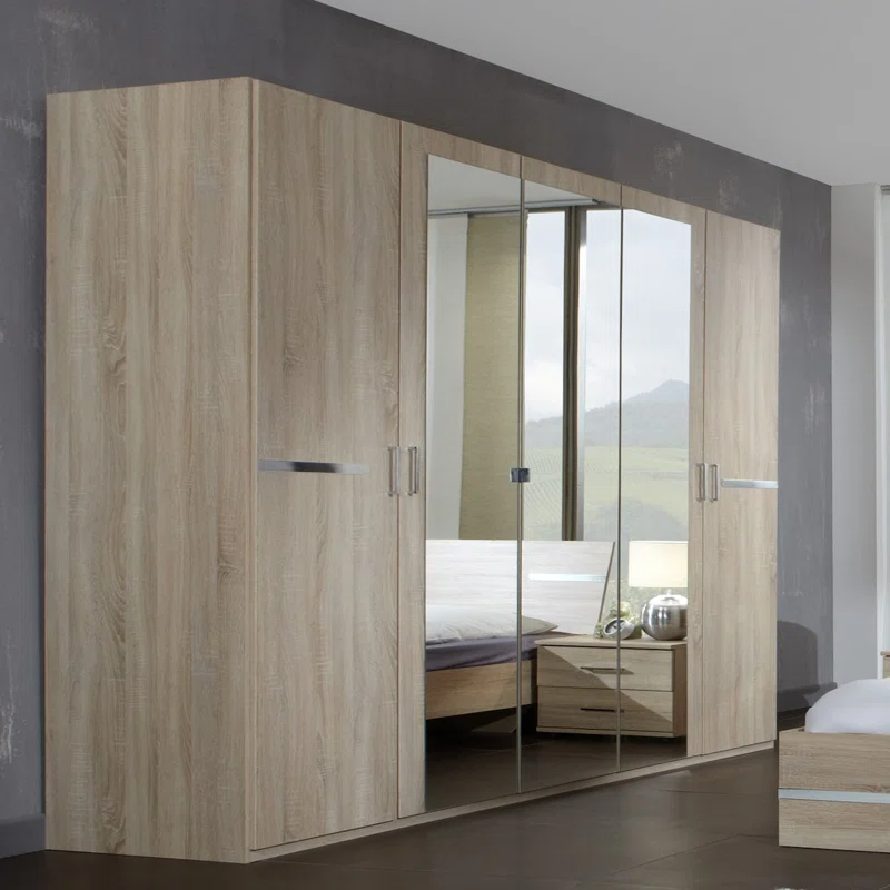 Annabelle Oak 5 Door Mirrored Wardrobe | Classic Wood Finish | Furco