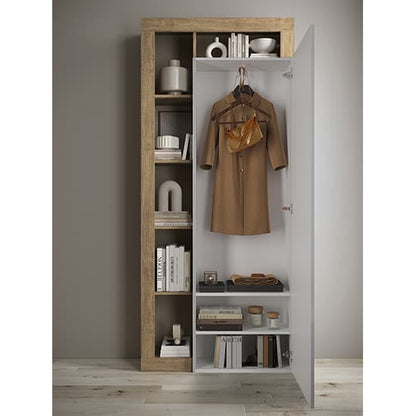 Hanmer Italian Mirrored Wardrobe With 1 Door And Shelves In Knotty Oak