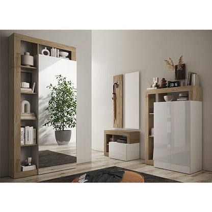 Hanmer Italian Mirrored Wardrobe With 1 Door And Shelves In Knotty Oak